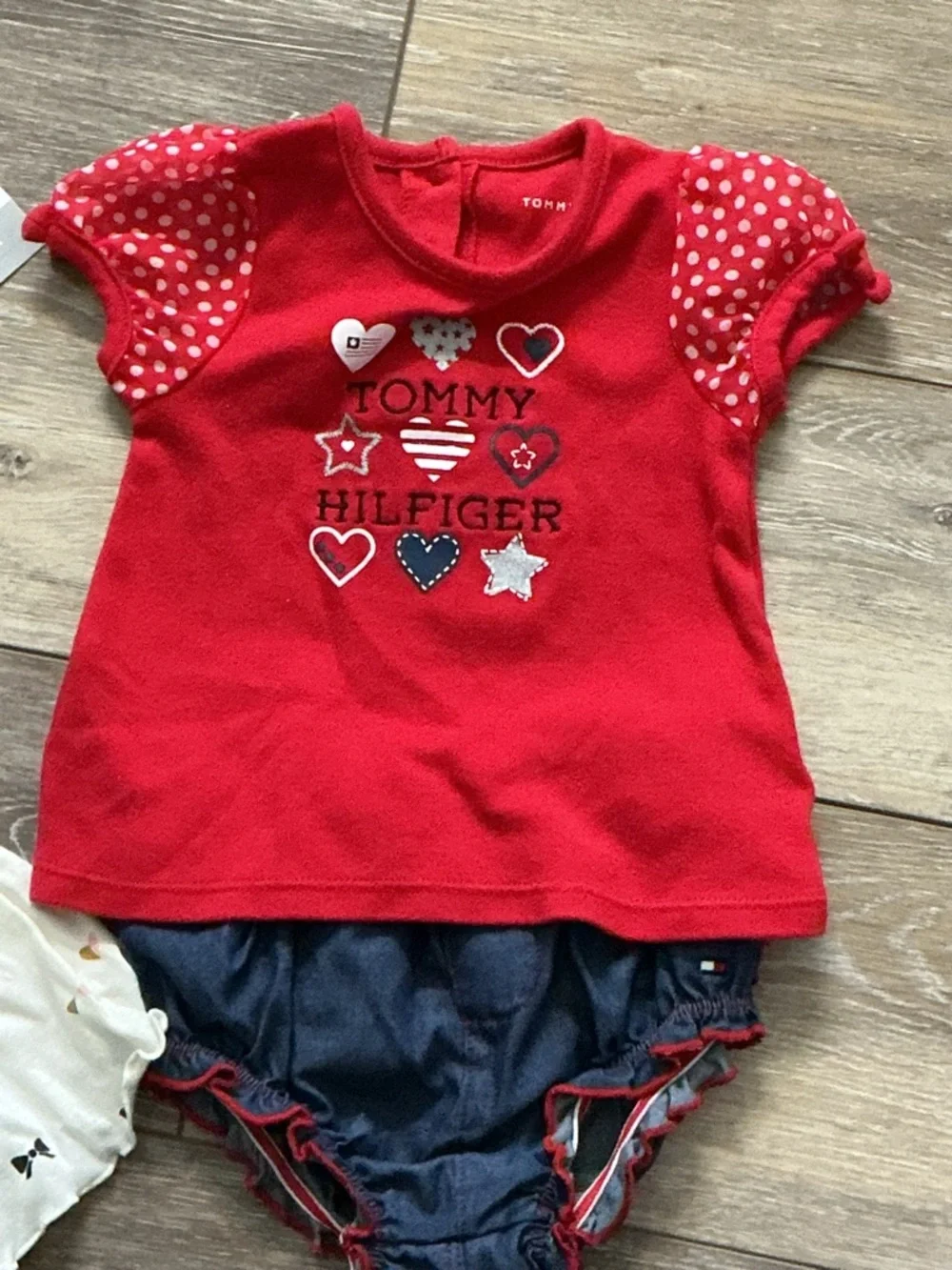 Baby outfit sets by Carter's & Tommy Hilfiger. NWT Carters dress & 2 like new